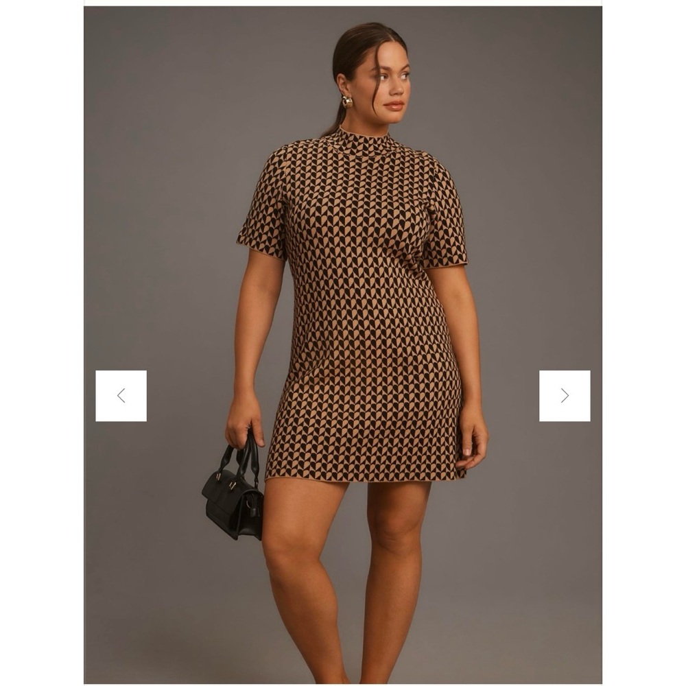 Anthropologie Geometric Mini Dress - Black and Tan